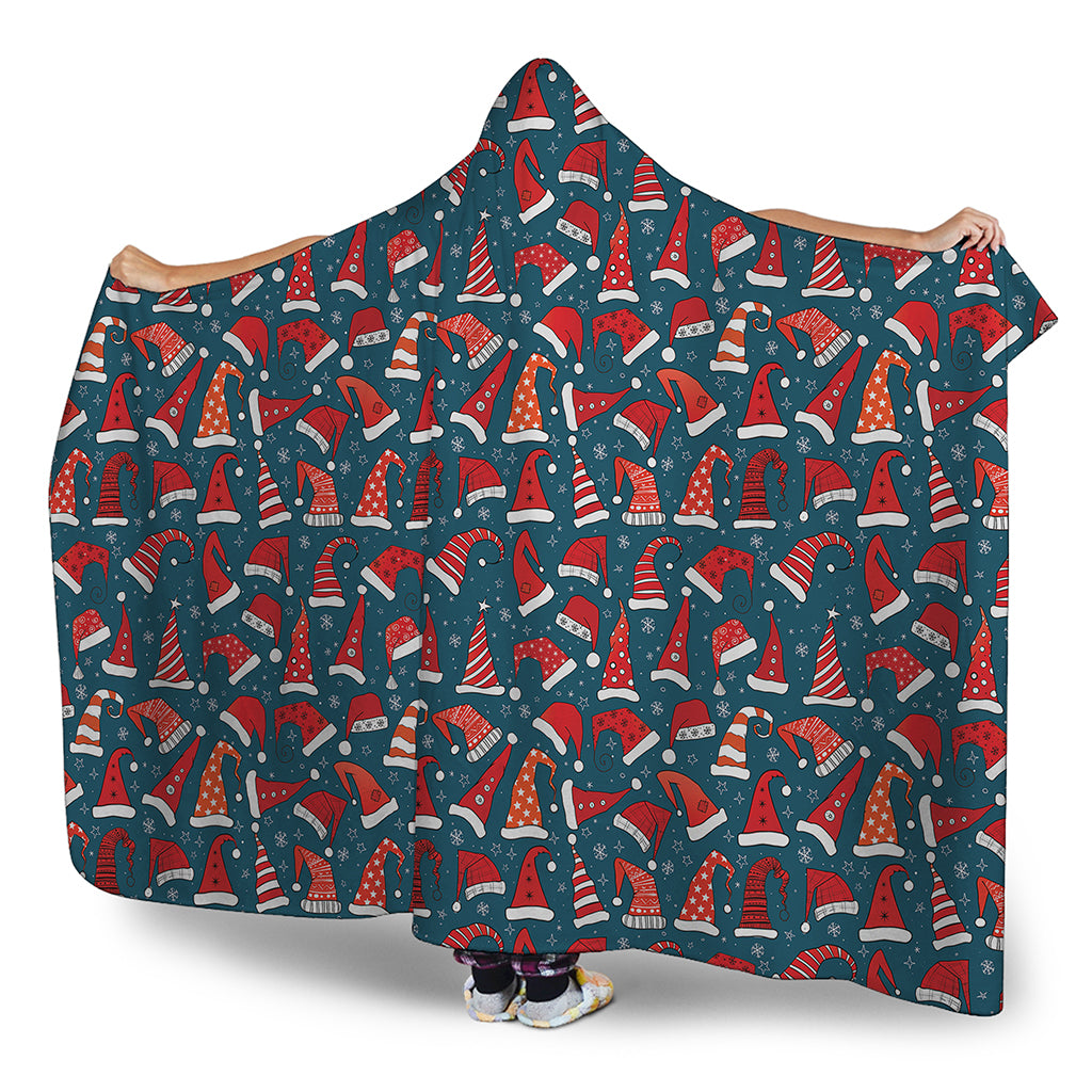 Christmas Santa Hats Pattern Print Hooded Blanket