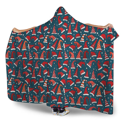 Christmas Santa Hats Pattern Print Hooded Blanket