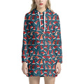 Christmas Santa Hats Pattern Print Pullover Hoodie Dress