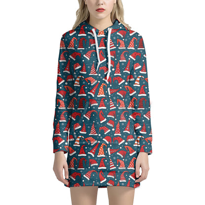 Christmas Santa Hats Pattern Print Hoodie Dress