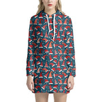 Christmas Santa Hats Pattern Print Hoodie Dress