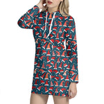 Christmas Santa Hats Pattern Print Hoodie Dress