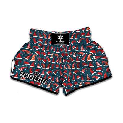 Christmas Santa Hats Pattern Print Muay Thai Boxing Shorts