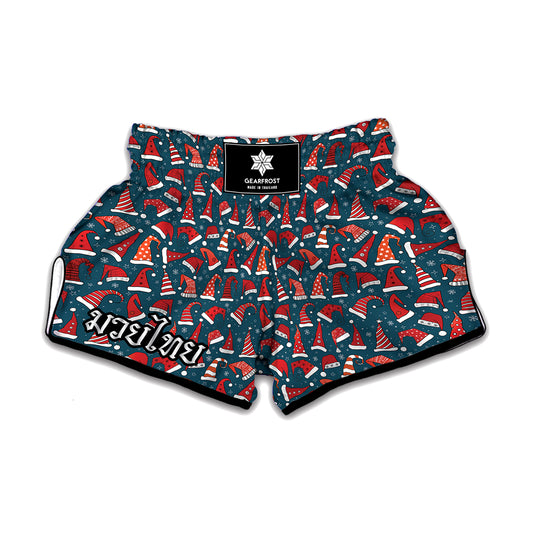 Christmas Santa Hats Pattern Print Muay Thai Boxing Shorts
