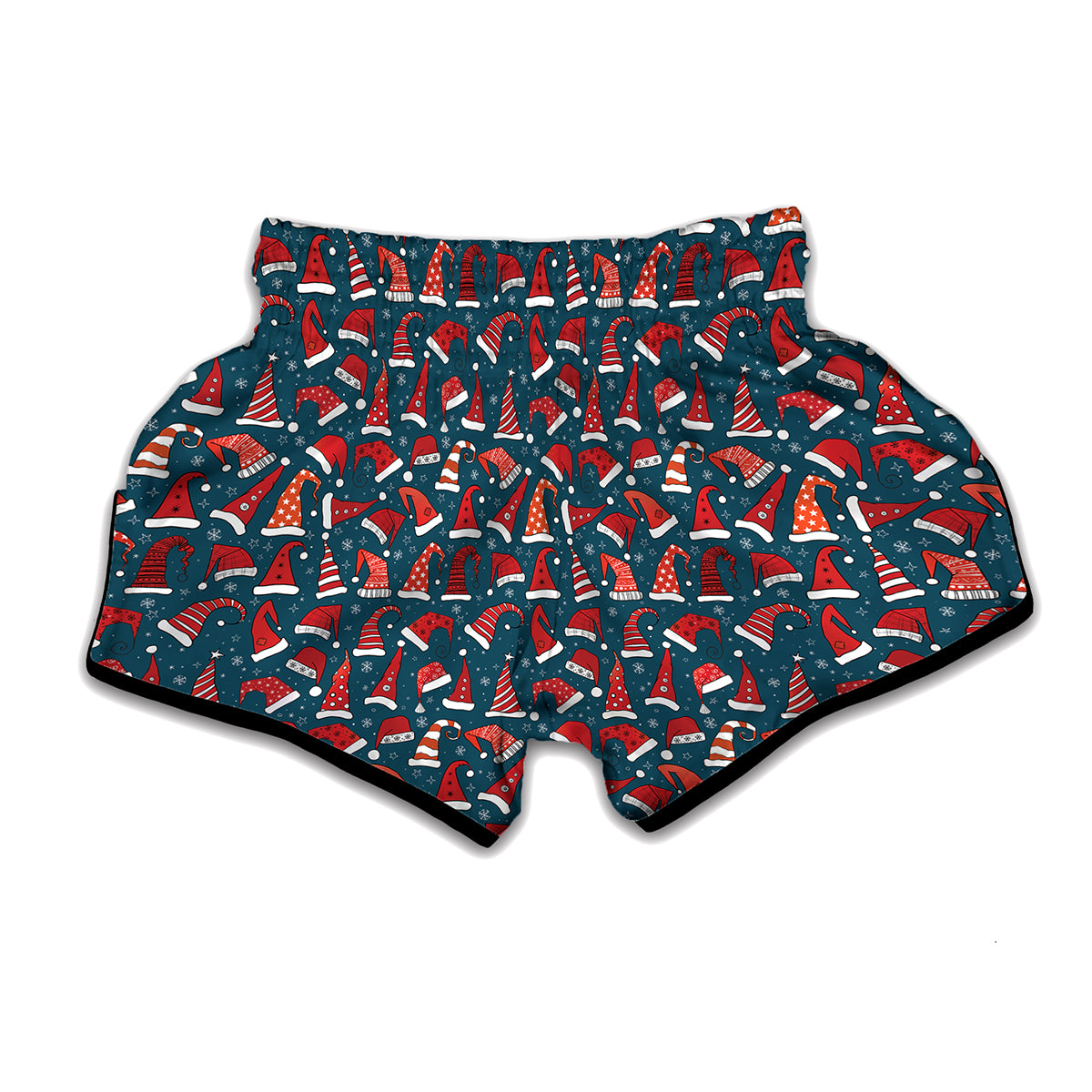 Christmas Santa Hats Pattern Print Muay Thai Boxing Shorts