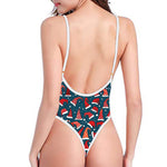 Christmas Santa Hats Pattern Print One Piece High Cut Swimsuit