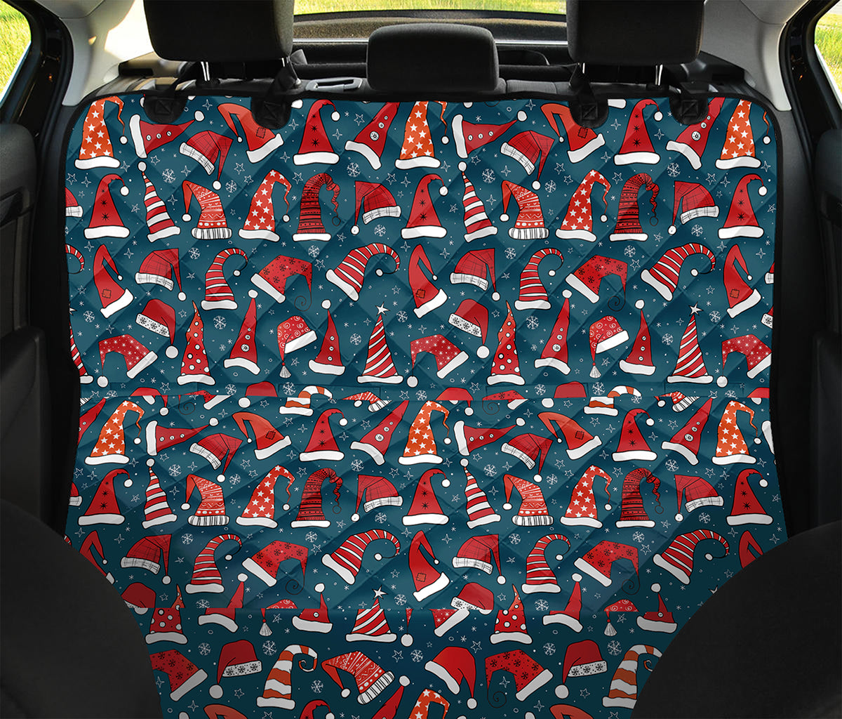 Christmas Santa Hats Pattern Print Pet Car Back Seat Cover