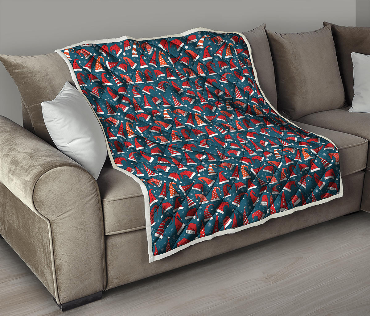Christmas Santa Hats Pattern Print Quilt
