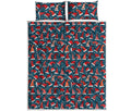 Christmas Santa Hats Pattern Print Quilt Bed Set