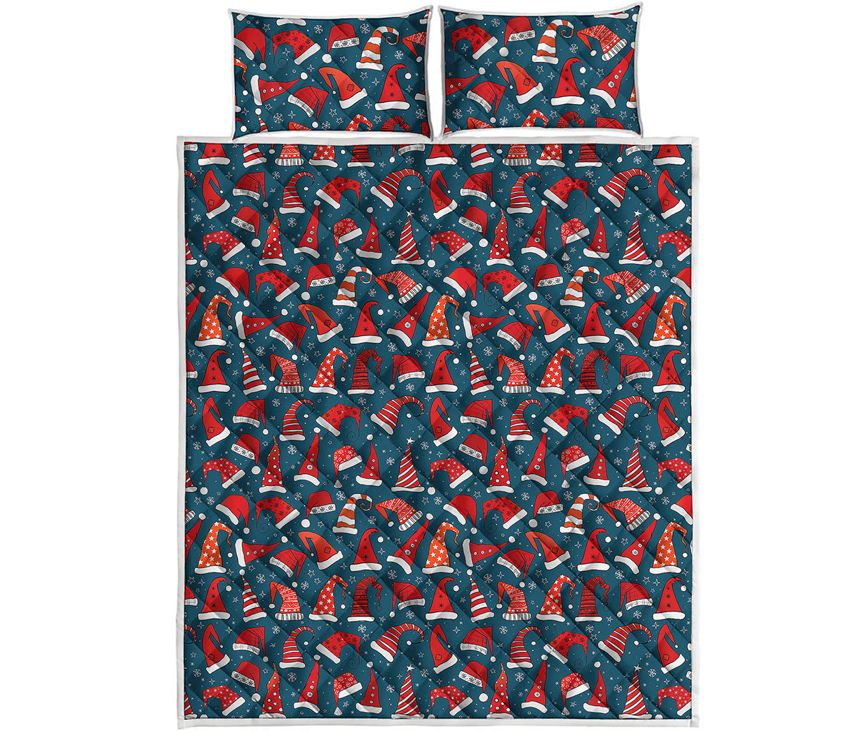 Christmas Santa Hats Pattern Print Quilt Bed Set