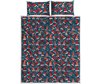 Christmas Santa Hats Pattern Print Quilt Bed Set
