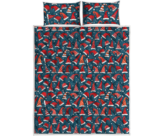 Christmas Santa Hats Pattern Print Quilt Bed Set