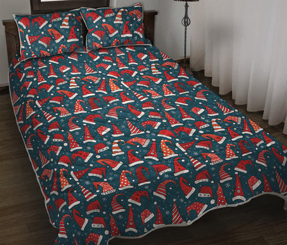 Christmas Santa Hats Pattern Print Quilt Bed Set