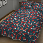 Christmas Santa Hats Pattern Print Quilt Bed Set