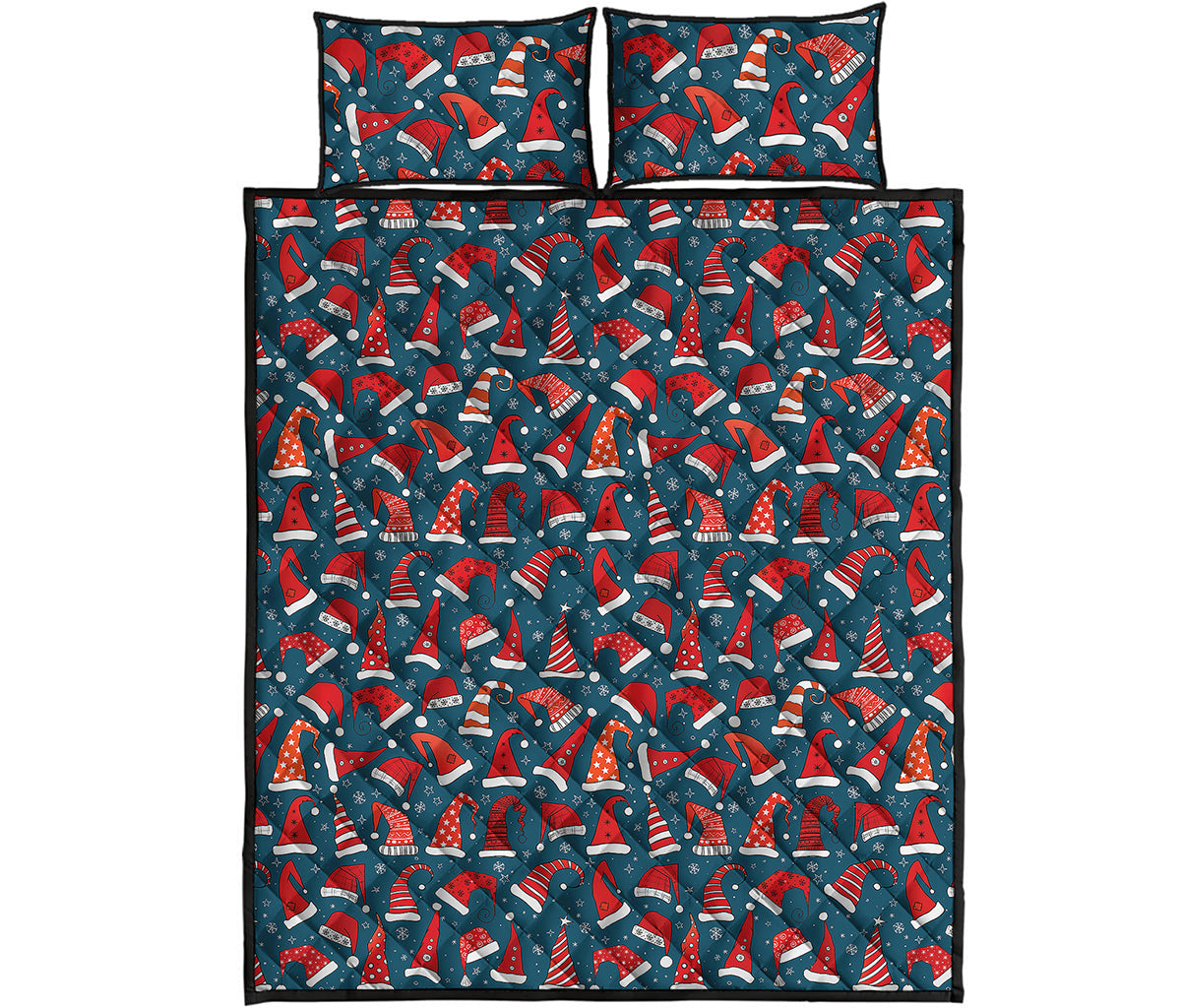 Christmas Santa Hats Pattern Print Quilt Bed Set