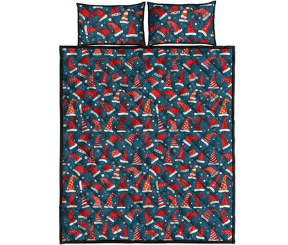 Christmas Santa Hats Pattern Print Quilt Bed Set