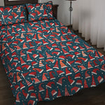 Christmas Santa Hats Pattern Print Quilt Bed Set