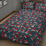 Christmas Santa Hats Pattern Print Quilt Bed Set