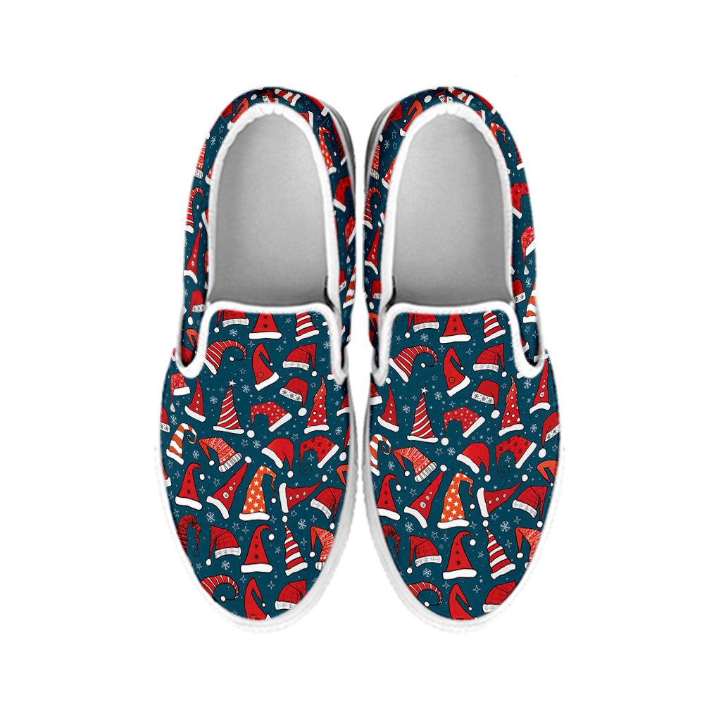 Christmas Santa Hats Pattern Print White Slip On Shoes