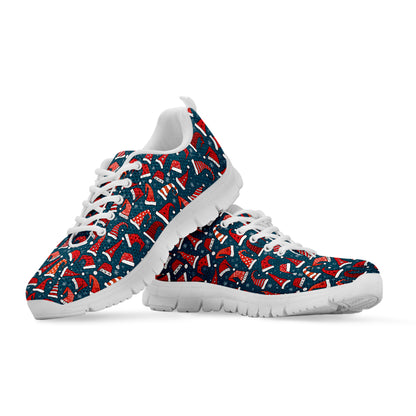 Christmas Santa Hats Pattern Print White Sneakers