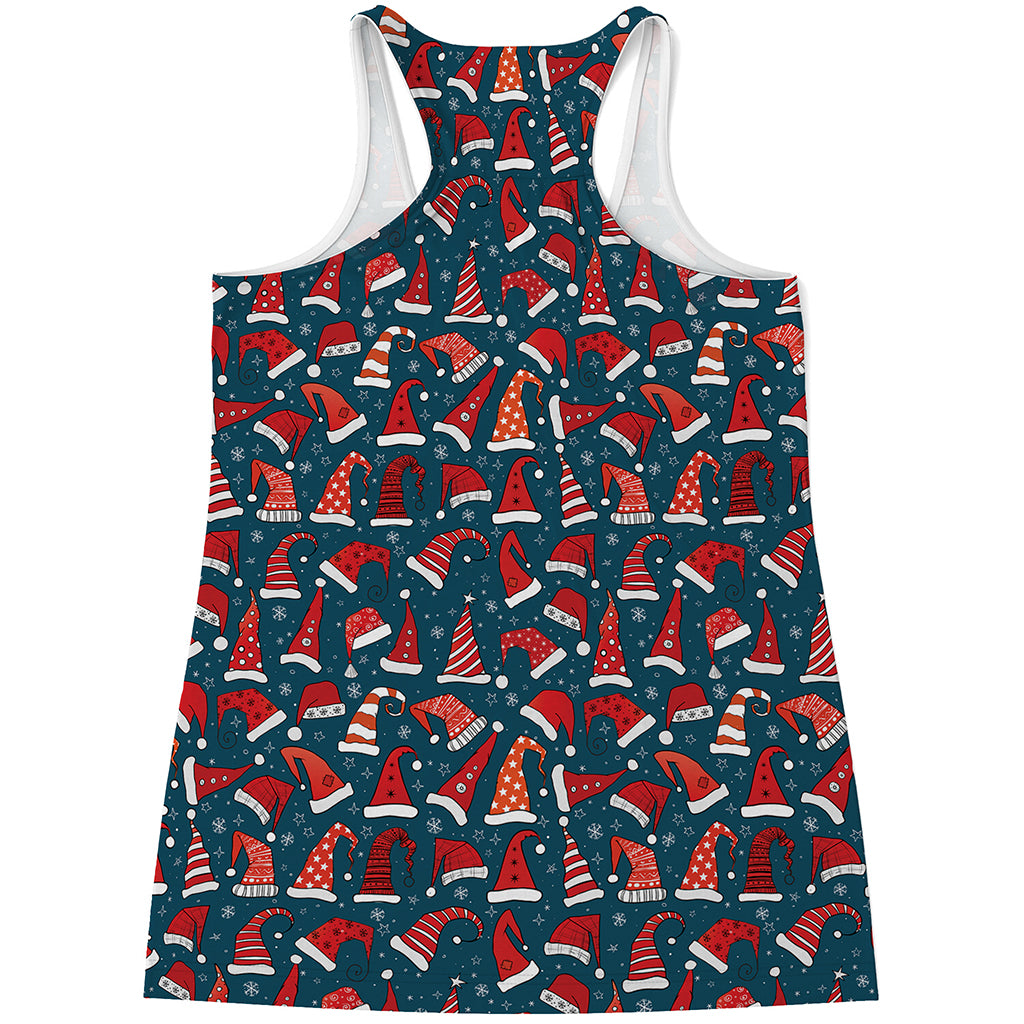 Christmas Santa Hats Pattern Print Women's Racerback Tank Top