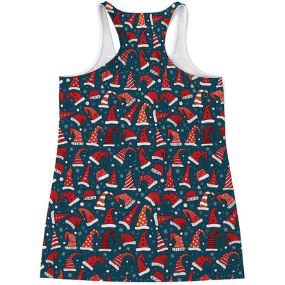 Christmas Santa Hats Pattern Print Women's Racerback Tank Top