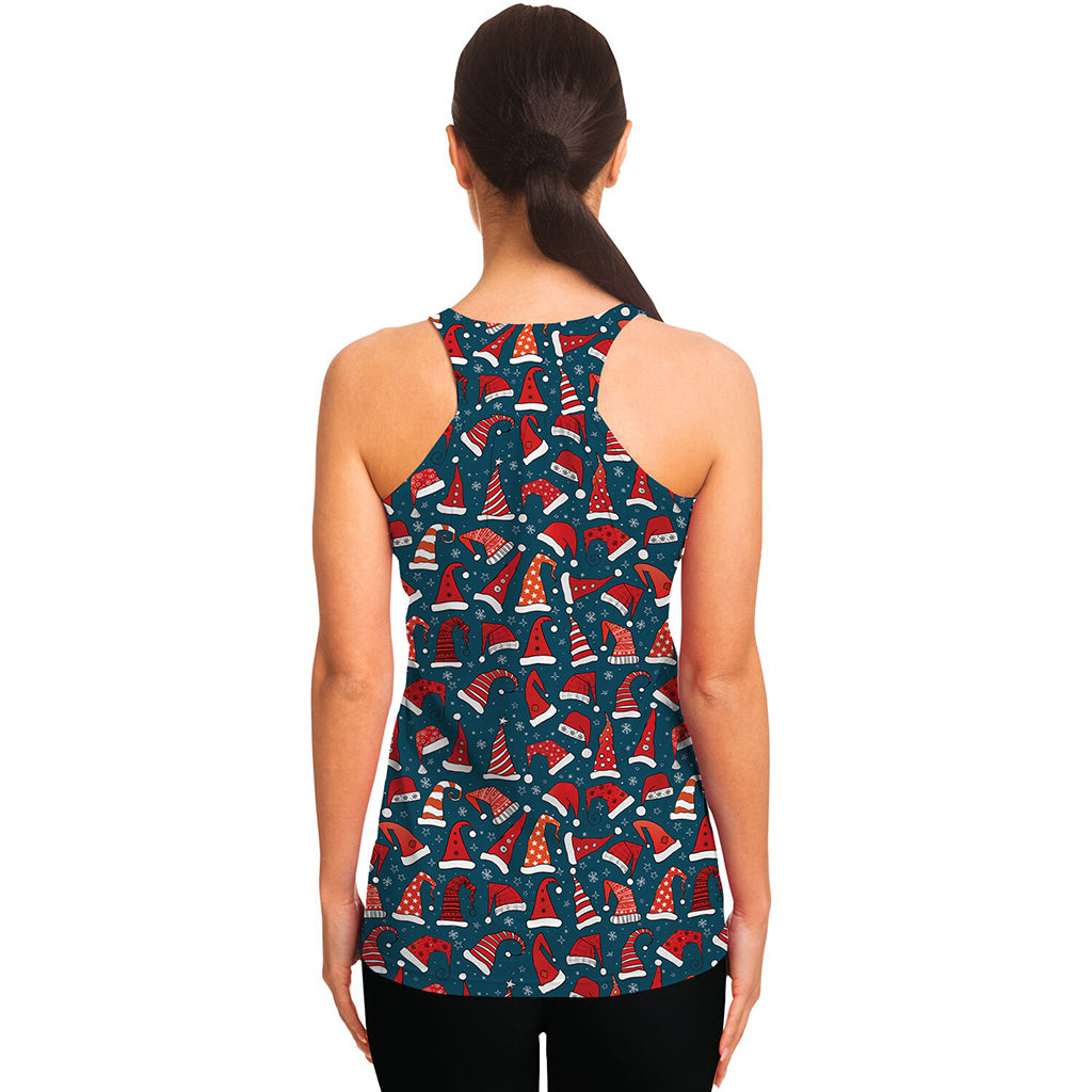 Christmas Santa Hats Pattern Print Women's Racerback Tank Top