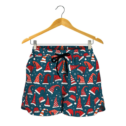Christmas Santa Hats Pattern Print Women's Shorts