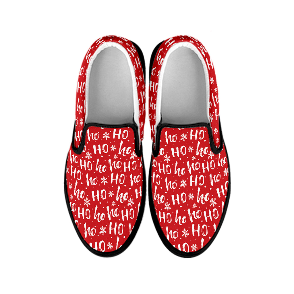 Christmas Santa Laugh Pattern Print Black Slip On Shoes