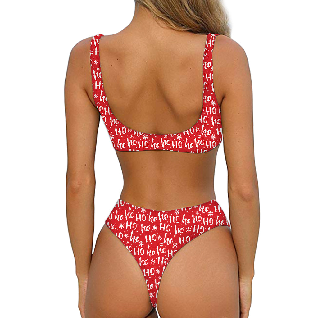 Christmas Santa Laugh Pattern Print Front Bow Tie Bikini