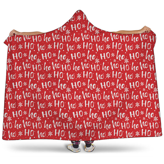 Christmas Santa Laugh Pattern Print Hooded Blanket