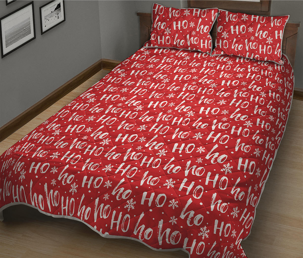 Christmas Santa Laugh Pattern Print Quilt Bed Set
