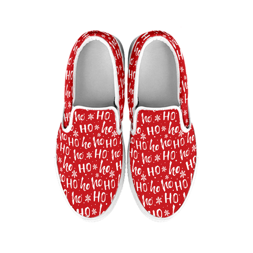 Christmas Santa Laugh Pattern Print White Slip On Shoes