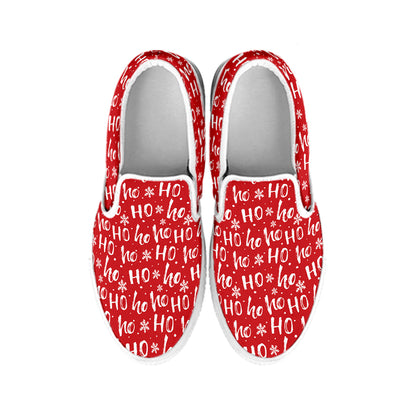 Christmas Santa Laugh Pattern Print White Slip On Shoes