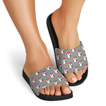 Christmas Santa Penguin Pattern Print Black Slide Sandals