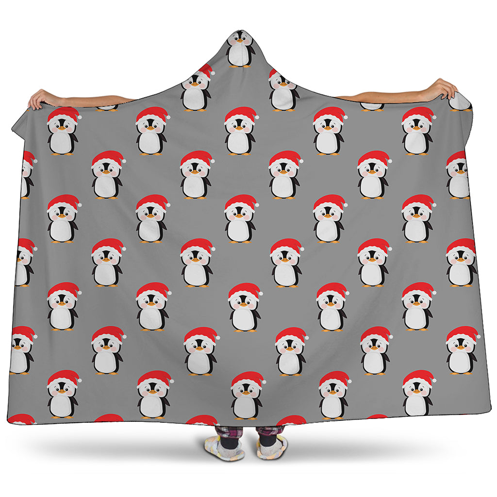 Christmas Santa Penguin Pattern Print Hooded Blanket