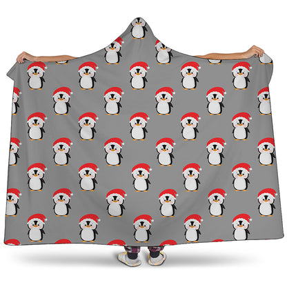 Christmas Santa Penguin Pattern Print Hooded Blanket