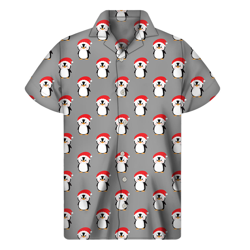 Christmas Santa Penguin Pattern Print Men's Short Sleeve Shirt