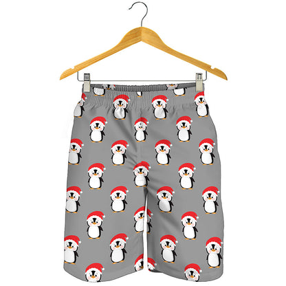 Christmas Santa Penguin Pattern Print Men's Shorts