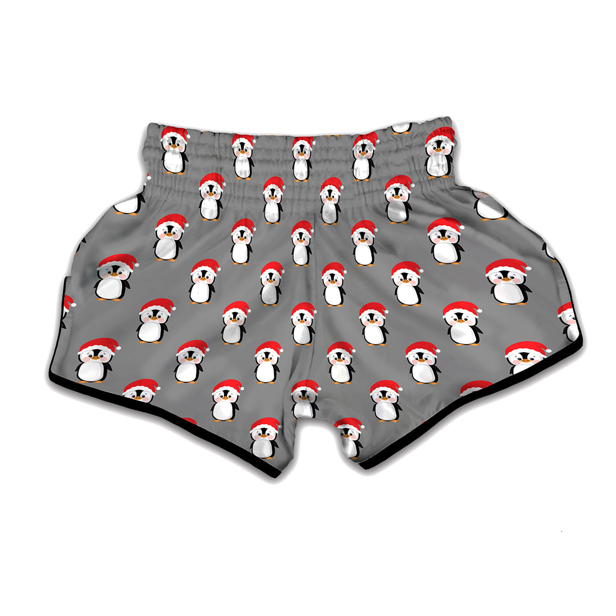 Christmas Santa Penguin Pattern Print Muay Thai Boxing Shorts
