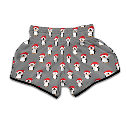 Christmas Santa Penguin Pattern Print Muay Thai Boxing Shorts