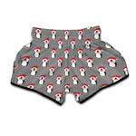 Christmas Santa Penguin Pattern Print Muay Thai Boxing Shorts