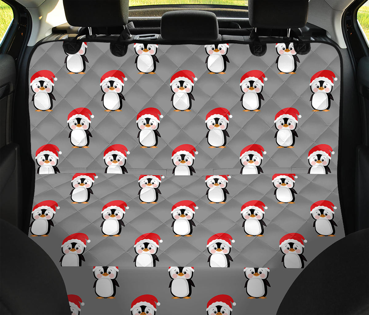 Christmas Santa Penguin Pattern Print Pet Car Back Seat Cover