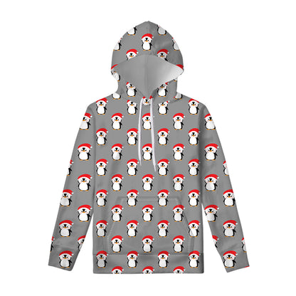 Christmas Santa Penguin Pattern Print Pullover Hoodie