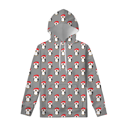 Christmas Santa Penguin Pattern Print Pullover Hoodie