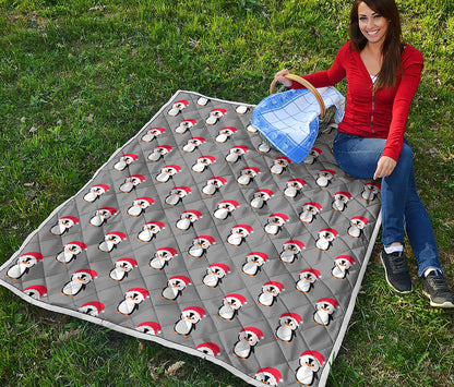 Christmas Santa Penguin Pattern Print Quilt
