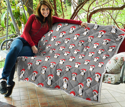 Christmas Santa Penguin Pattern Print Quilt