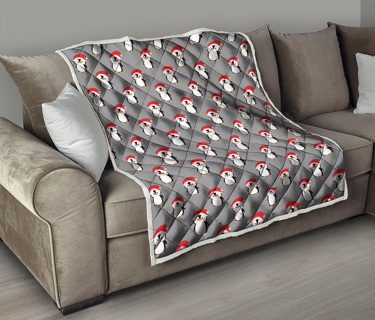 Christmas Santa Penguin Pattern Print Quilt