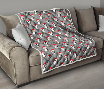 Christmas Santa Penguin Pattern Print Quilt