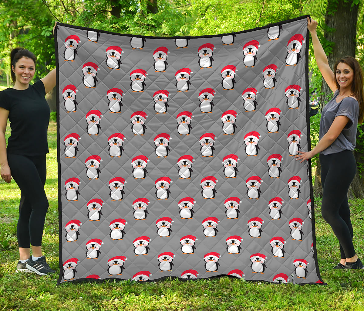Christmas Santa Penguin Pattern Print Quilt